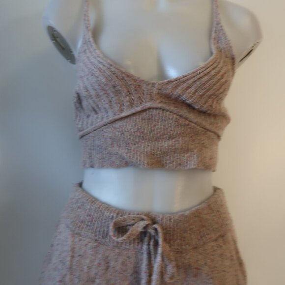 Womens 2PC The Bright Side Tan Speckled Knit Bralette Crop Tank & Jogger Pant S - Picture 4 of 14